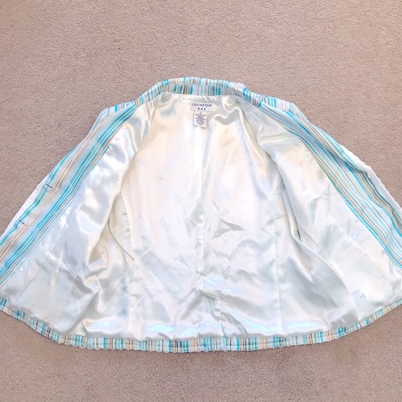 Covington Womens Blazer Jacket Size 14 Large Blue White Floral Stripe Lace Trim - Picture 5 of 12